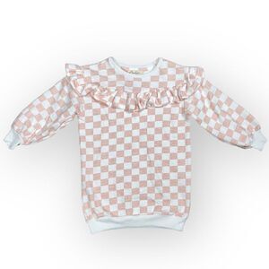 Jessica Simpson Pink & White Checkered Tunic Sweatshirt, 3/4 Sleeves, Girls 5